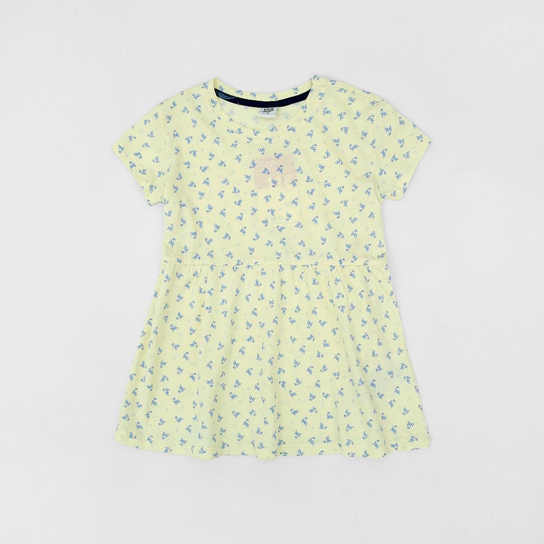 Imported Yellow All-Over Printed Soft Cotton Frock For Girls (120562)