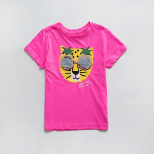 Imported Pink Sequine Embroided Slogan T-Shirt For Girls (120565)