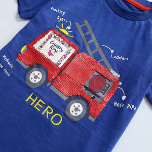 Imported Blue Sequine Embroided Soft Cotton T-Shirt For Boys (120566)