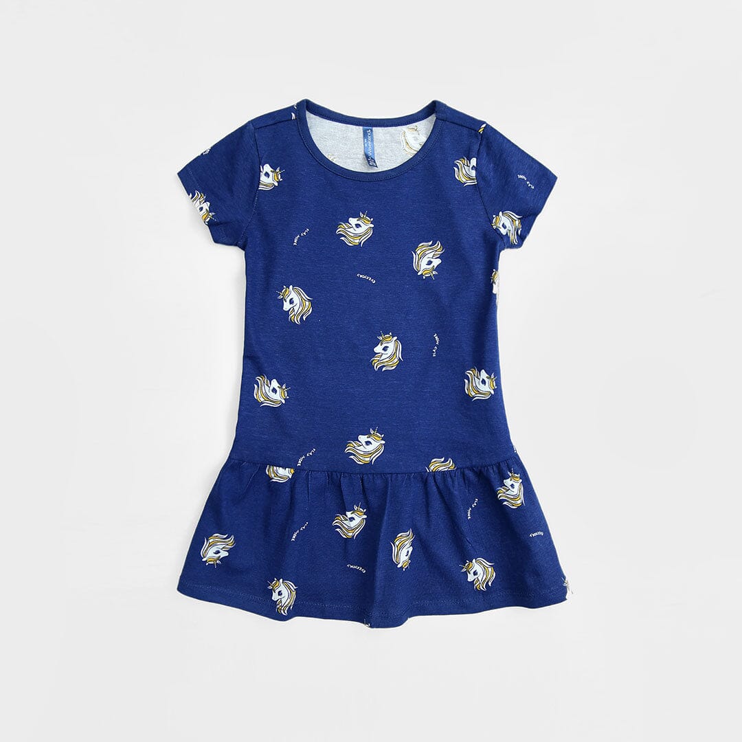 Imported Blue All-Over Printed Soft Cotton Frock For Girls (120703)