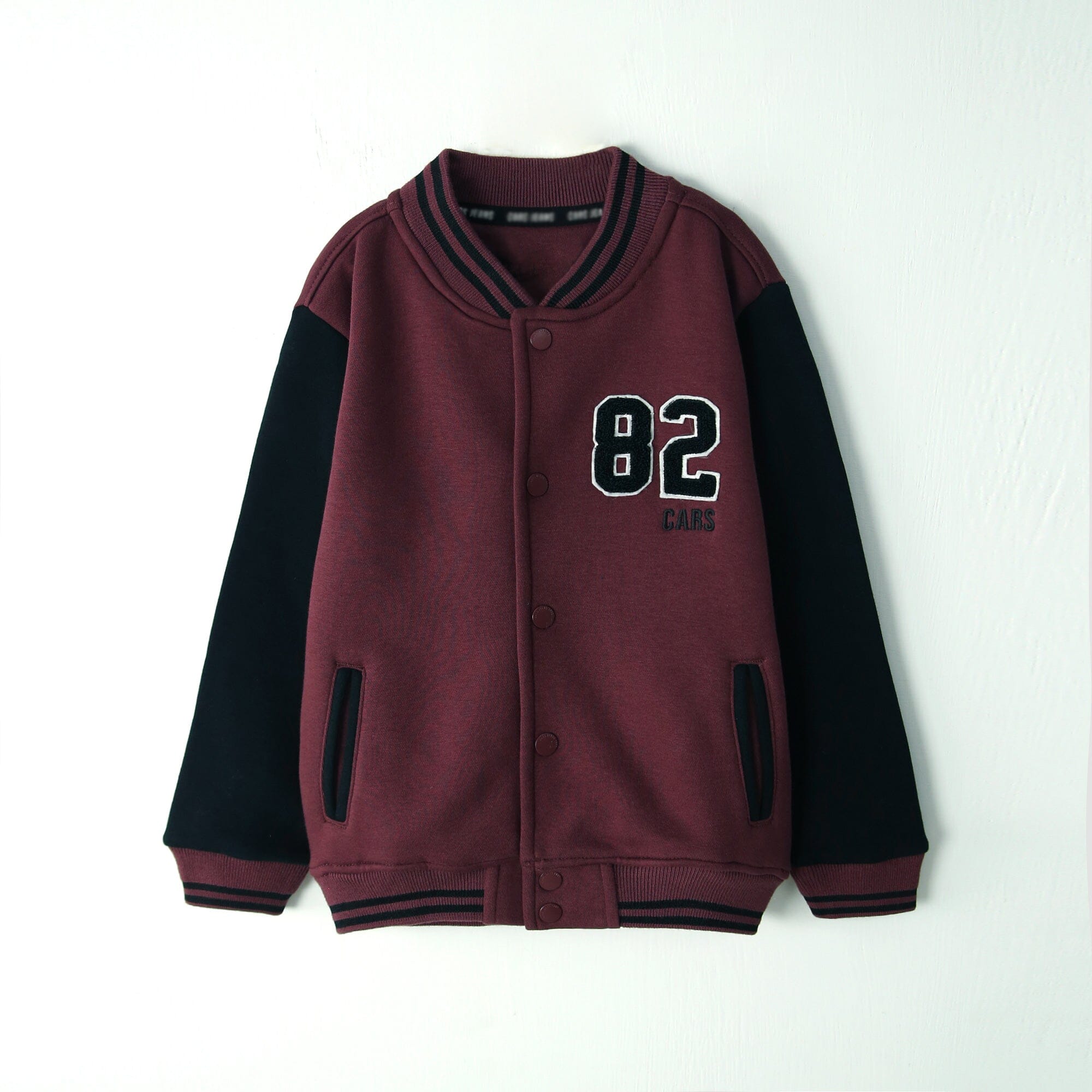 Premium Quality Burgundy Embroidered Fleece Baseball Jacket For Kids (121385)