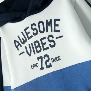 Premium Quality Color Block Slogan Pull Over Soft Fleece Hoodie For Kids (121362)