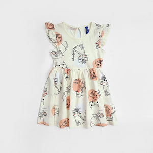 Imported Off-White All-Over Printed Soft Cotton Frock For Girls (120708)