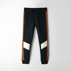 Premium Quality Black Color Block Zip Pocket Fleece Jogger Trouser For Kids (121437)