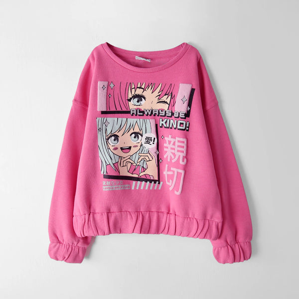 Buy Girls Pink Print Regular Fit Sweatshirt Online - 793630