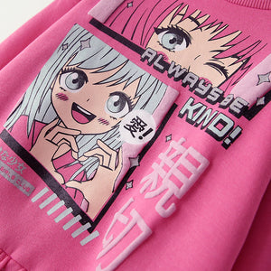 Premium Quality Pink Graphic Fleece Sweatshirt For Girls (121466)