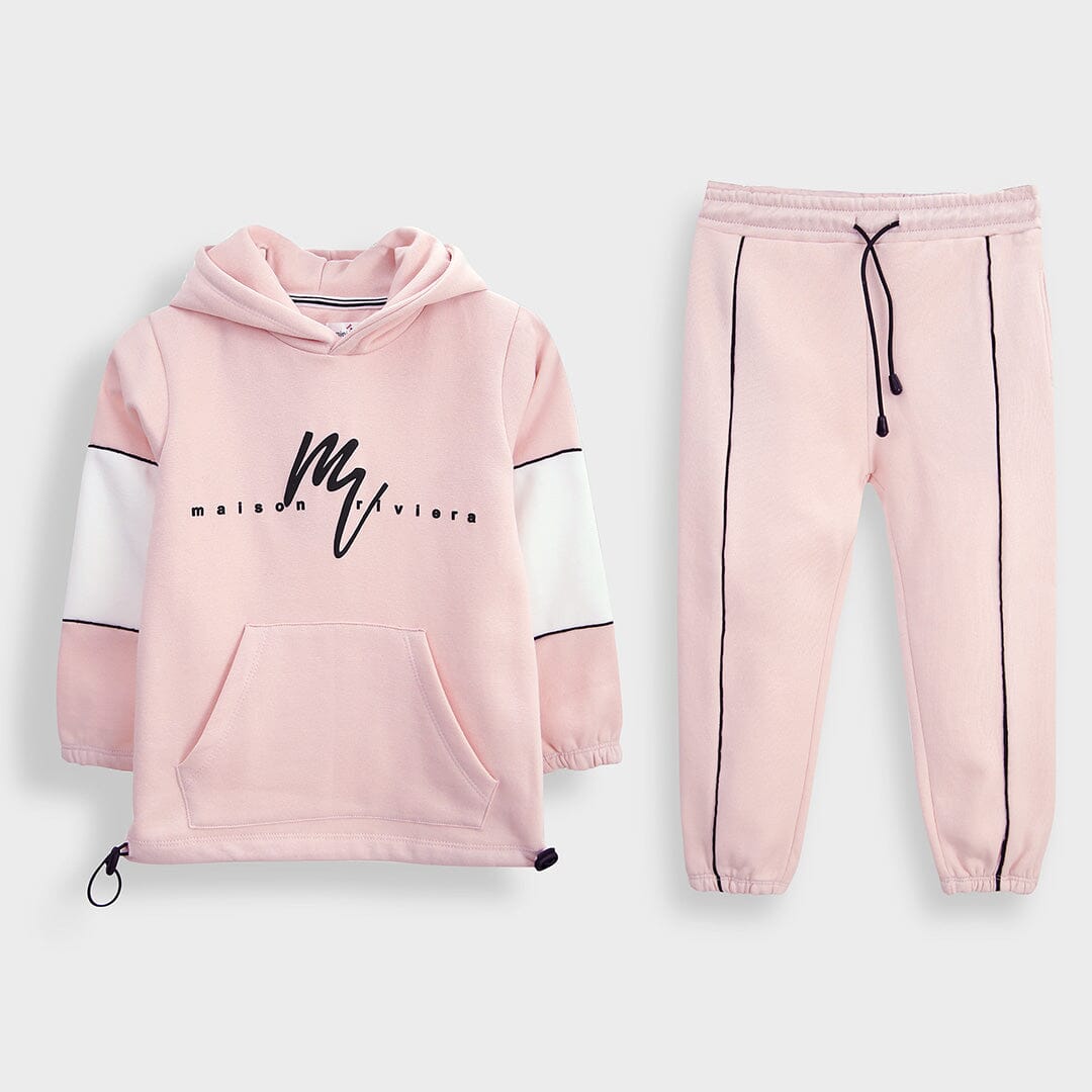 Premium Quality Pink Printed Soft Fleece Track Suit For Girls (120903)