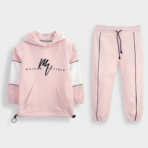 Premium Quality Pink Printed Soft Fleece Track Suit For Girls (120903)