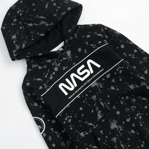 Premium Quality Black All-Over Printed Slogan Pull Over Hoodie For Kids (121901)