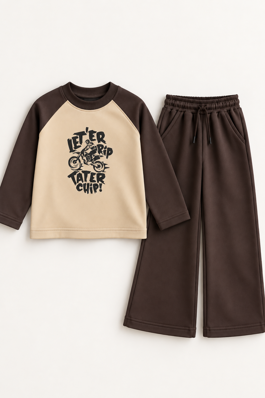 Kids Beige & Brown Motocross Graphic Tracksuit for Boys