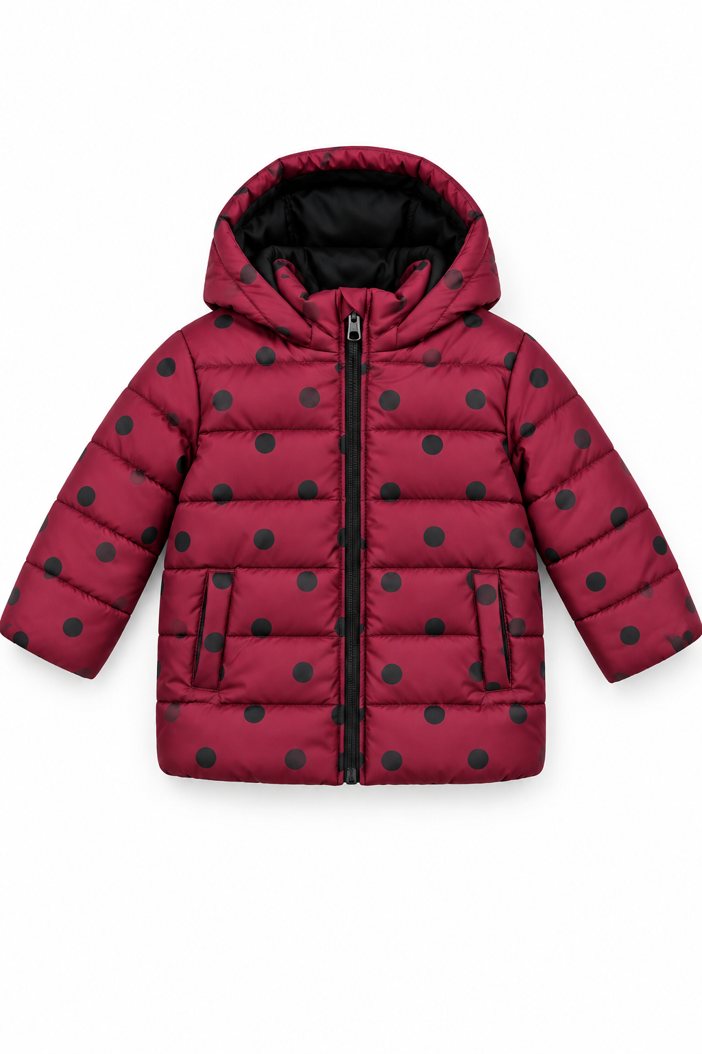 Girls Maroon Polka Dot Hooded Puffer Jacket