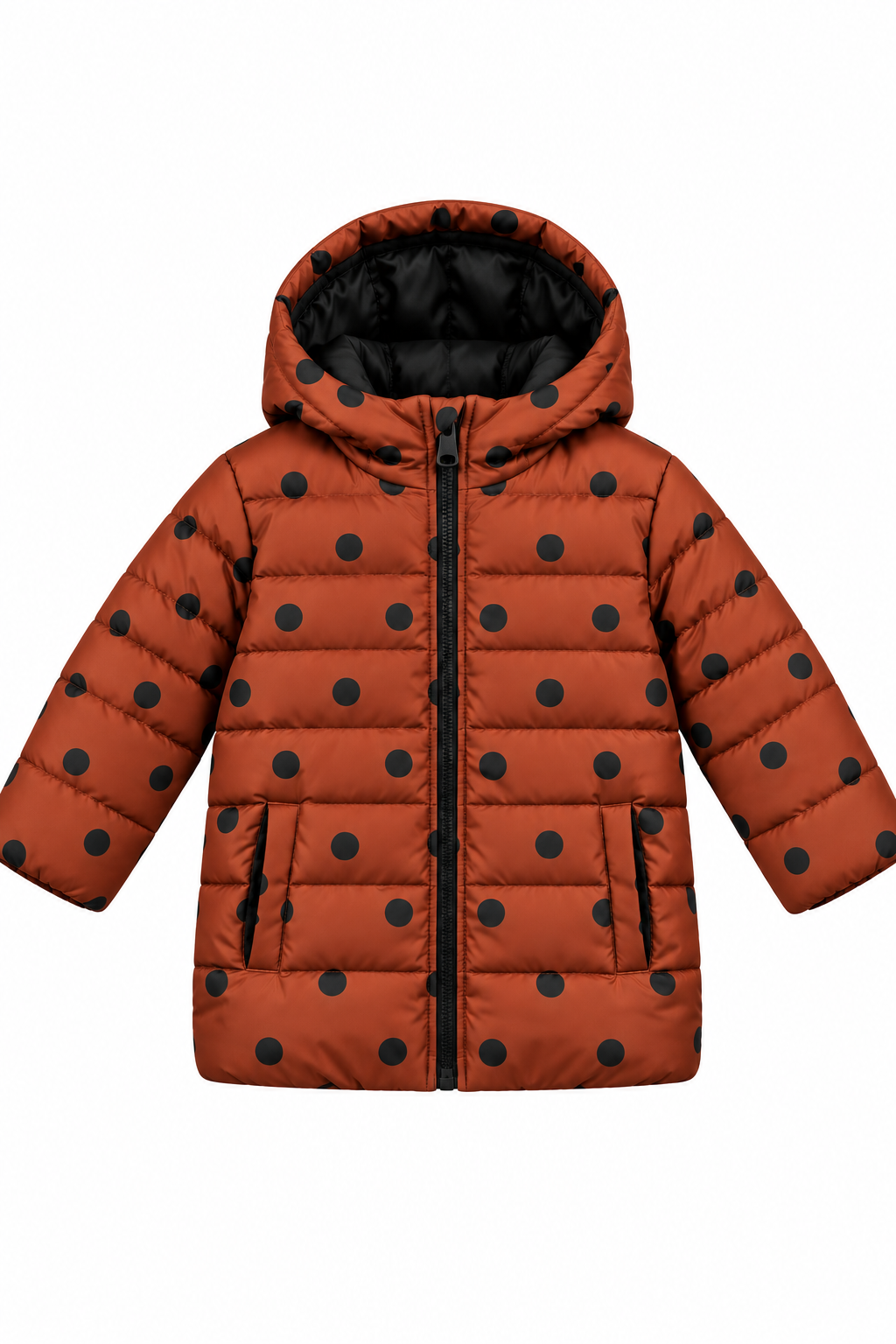 Girls Brown Polka Dot Hooded Puffer Jacket