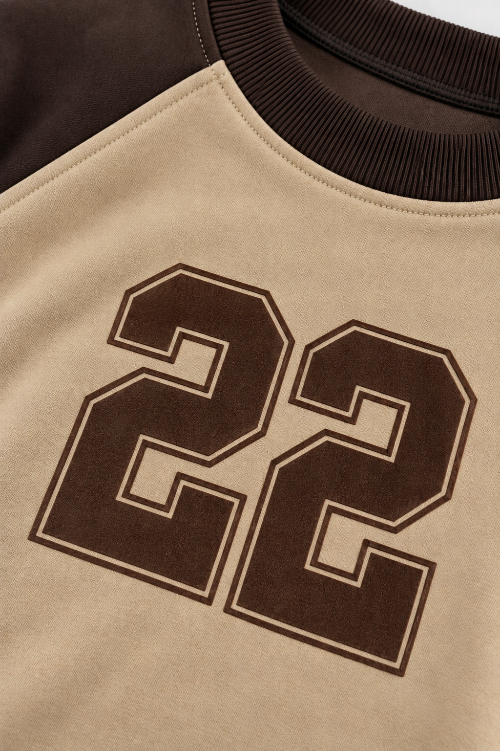 Beige & Chocolate Brown Sweatshirt – 22 Graphic Print Detail