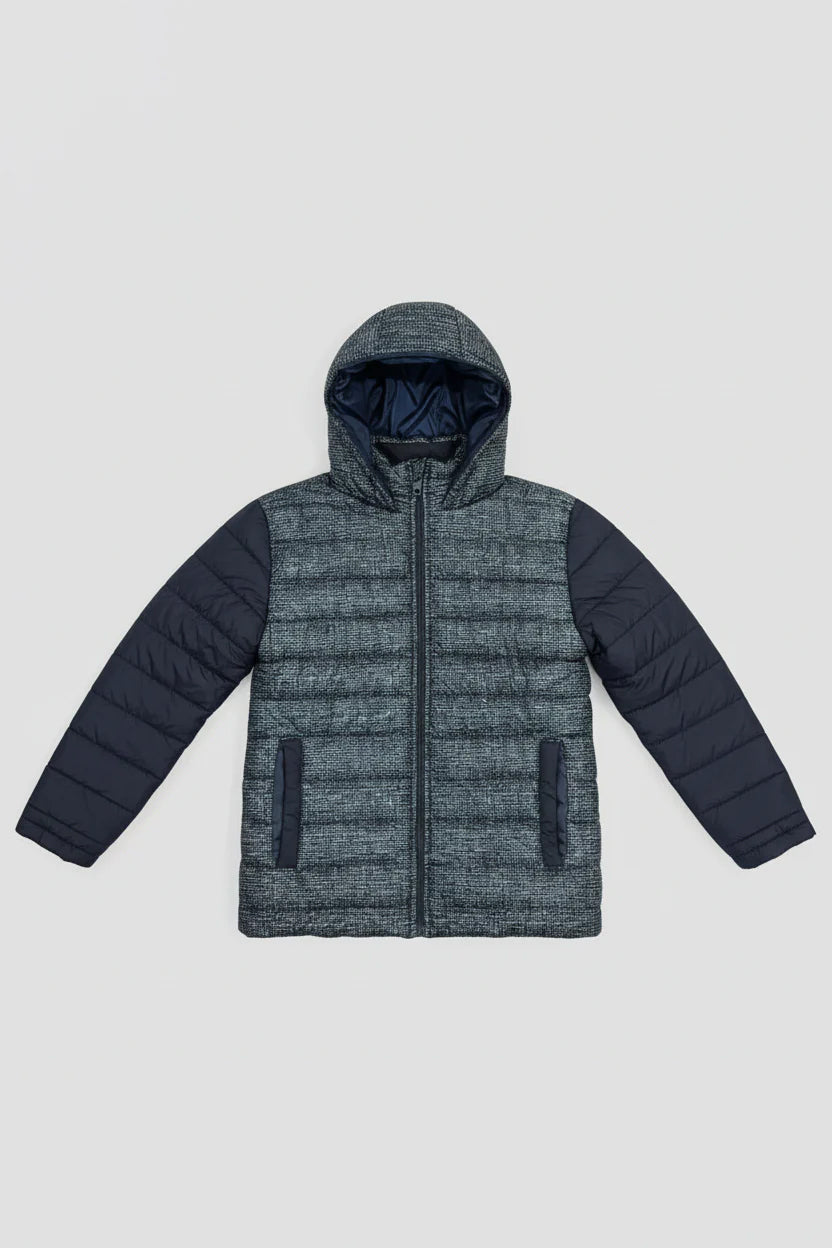 Kid's Contrast Quilted &amp; Heathered Puffer Jacket with Hood