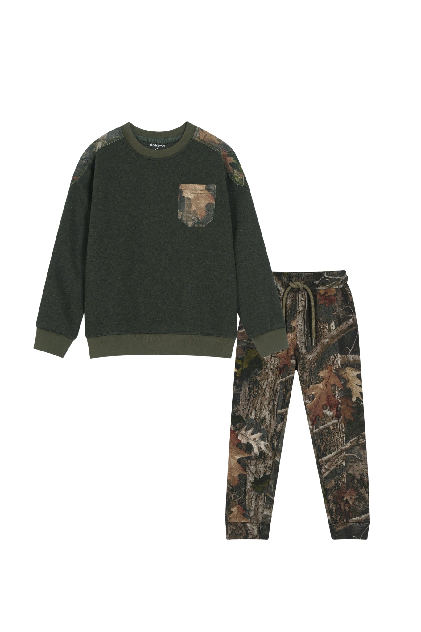 Boys Camo Patch Sweatshirt & Jogger Set – Forest Green