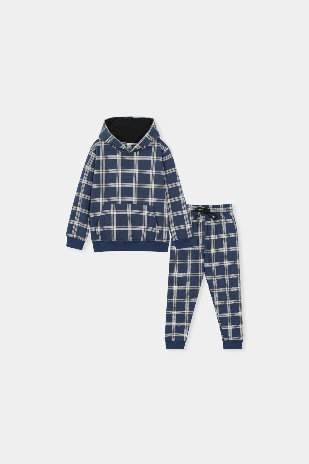 Boys Navy Blue Plaid Hoodie & Jogger Set
