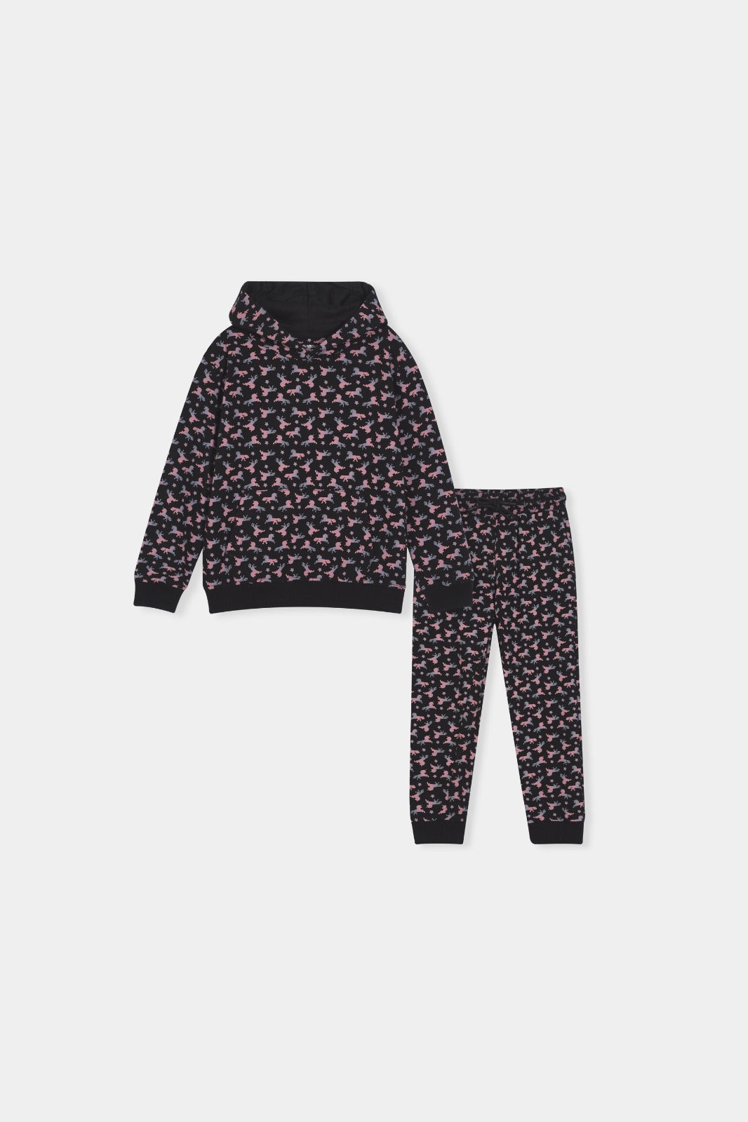 Boys Unicorn Print Hoodie & Joggers Set – Black & Pink