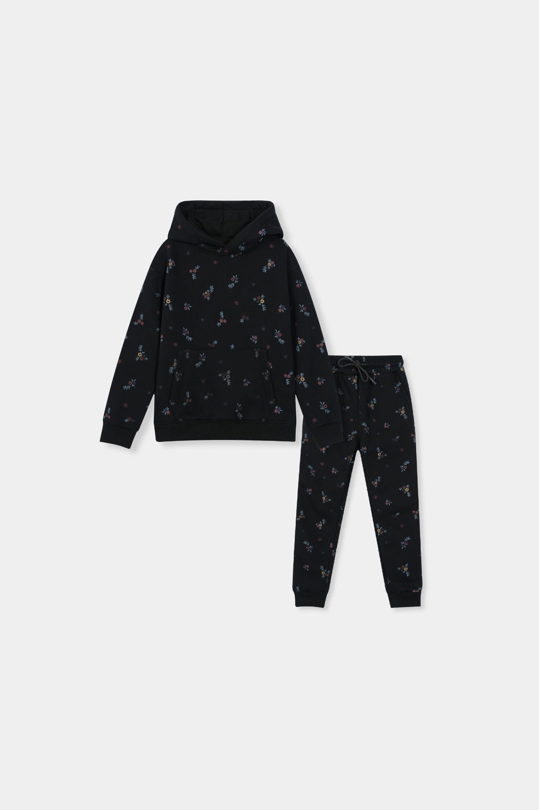 Boys Cozy Floral Black Hoodie and Jogger Set