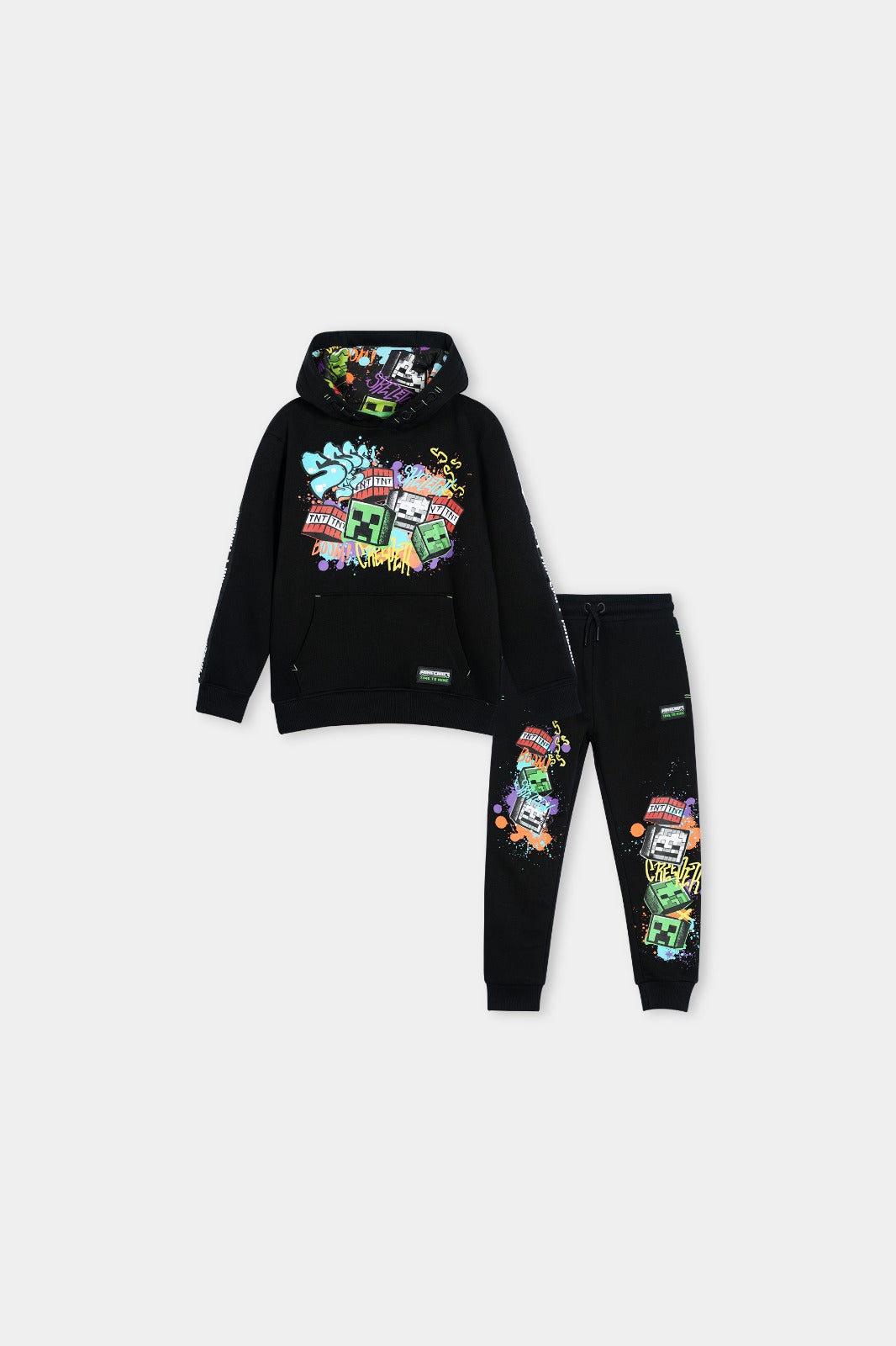 Urban Gamer Boys Hoodie Set – Black with Graffiti Minecraft Print