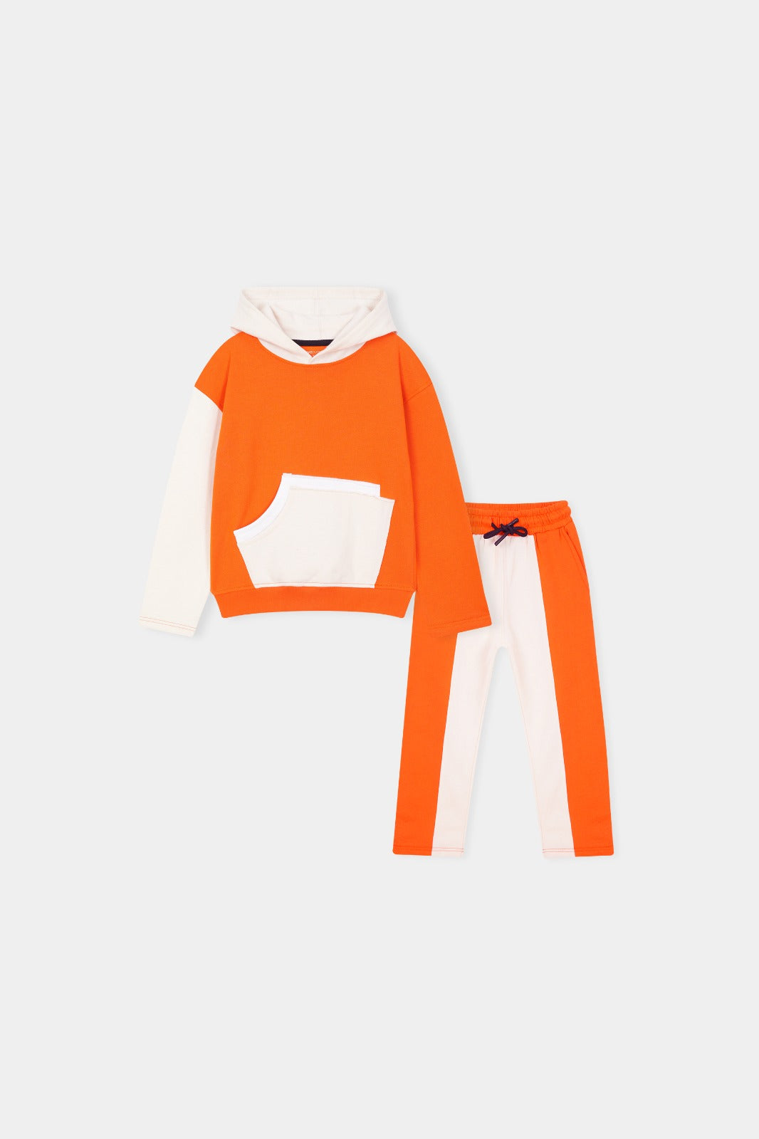 Bold & Bright  Colorblock Hoodie Set – Orange & White