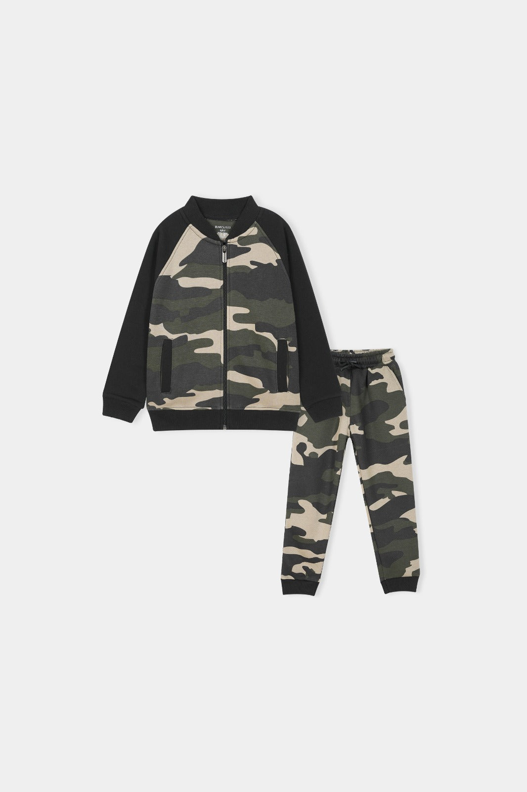Boys Camo Zip-Up Tracksuit – Army Green & Black