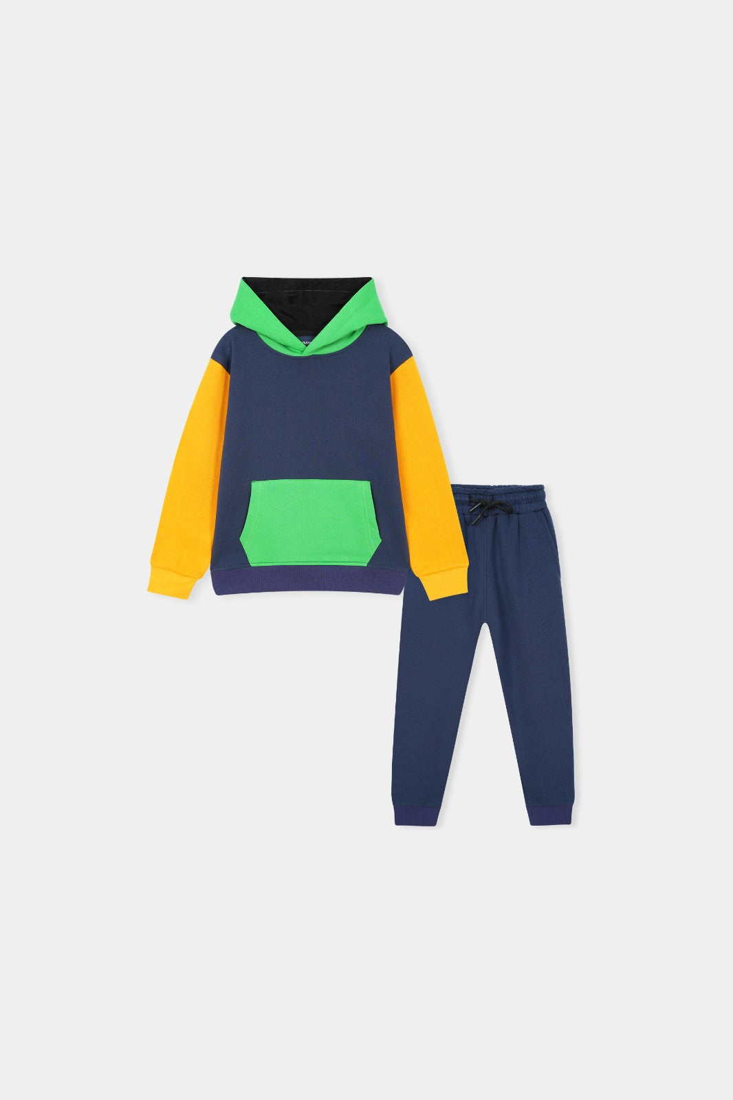 Vibrant Colorblock' Hoodie Set – Navy, Yellow & Green Pop