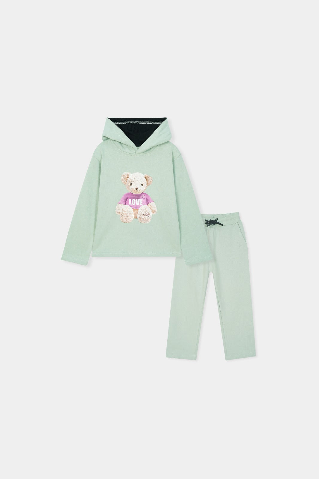 Minty Bear Love ' Hoodie Set – Soft Green with Teddy Print