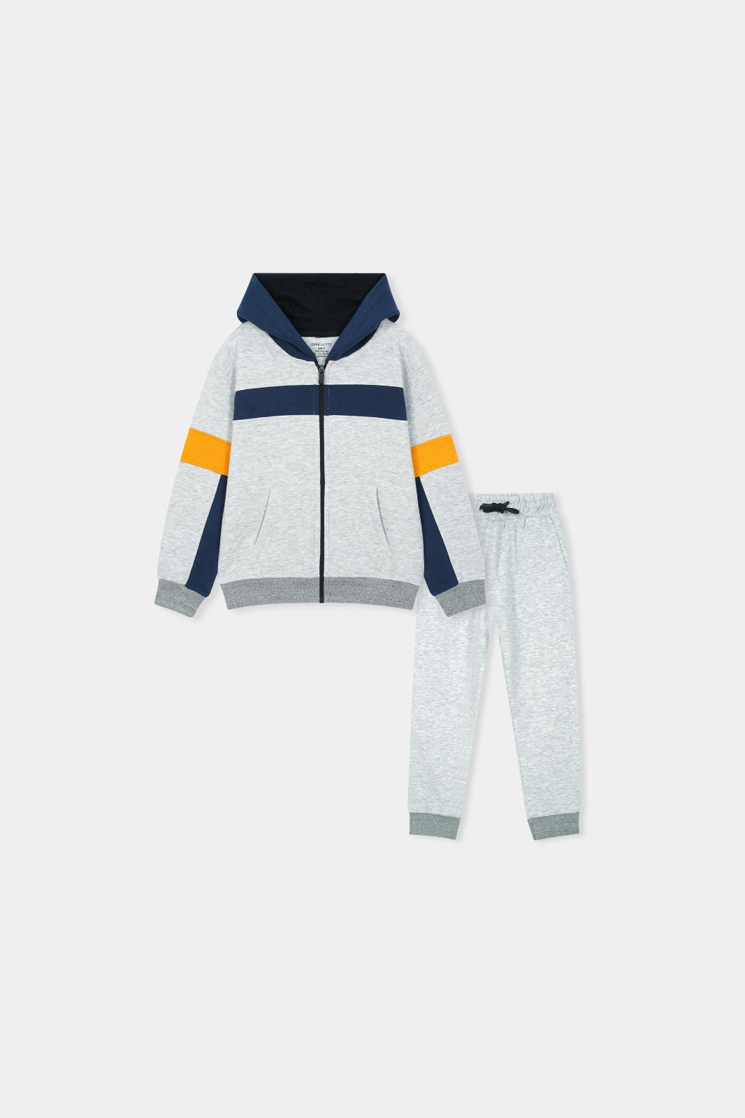 Sporty Stripes Boys' Zip-Up Tracksuit – Heather Grey with Navy & Orange Accents