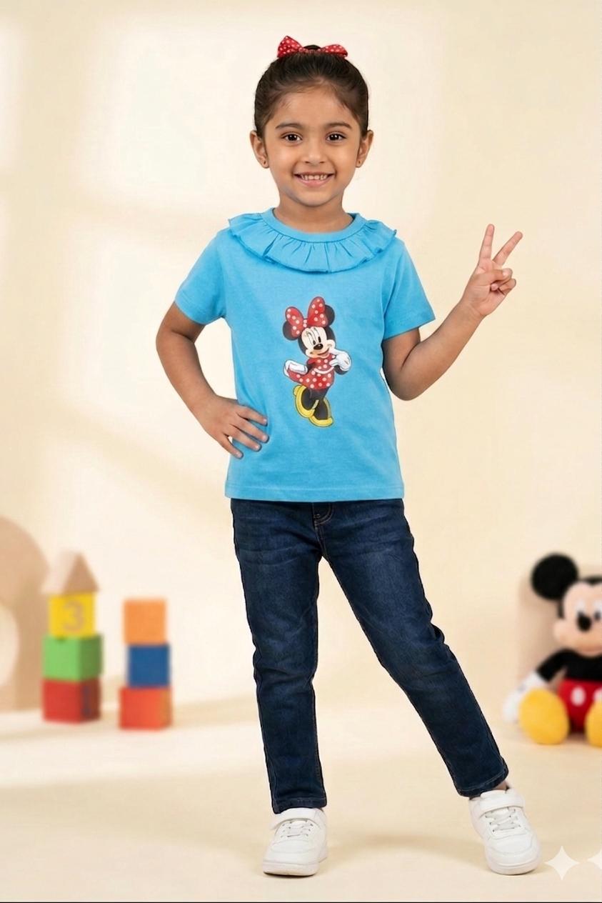 Girls Sky Blue Minnie Mouse T-shirt