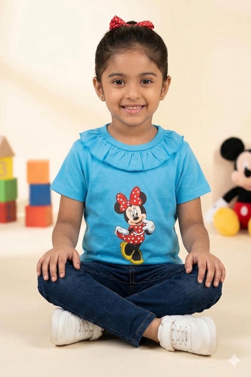 Girls Sky Blue Minnie Mouse T-shirt