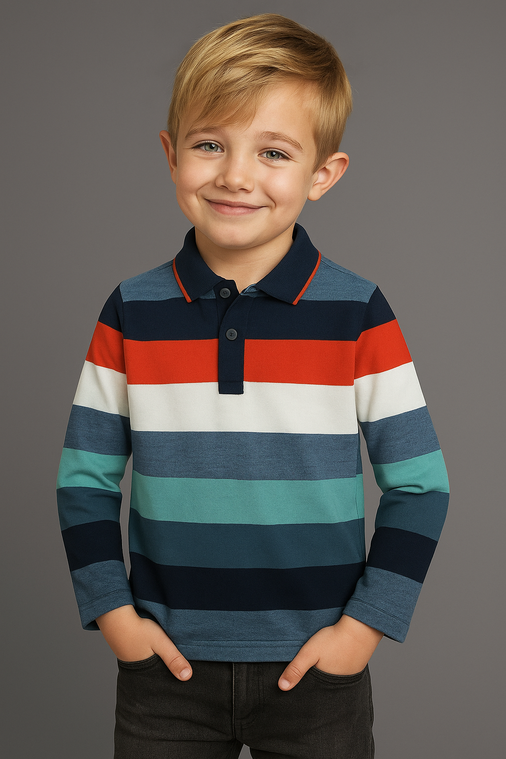Boys’ Striped Long-Sleeve Polo Shirt