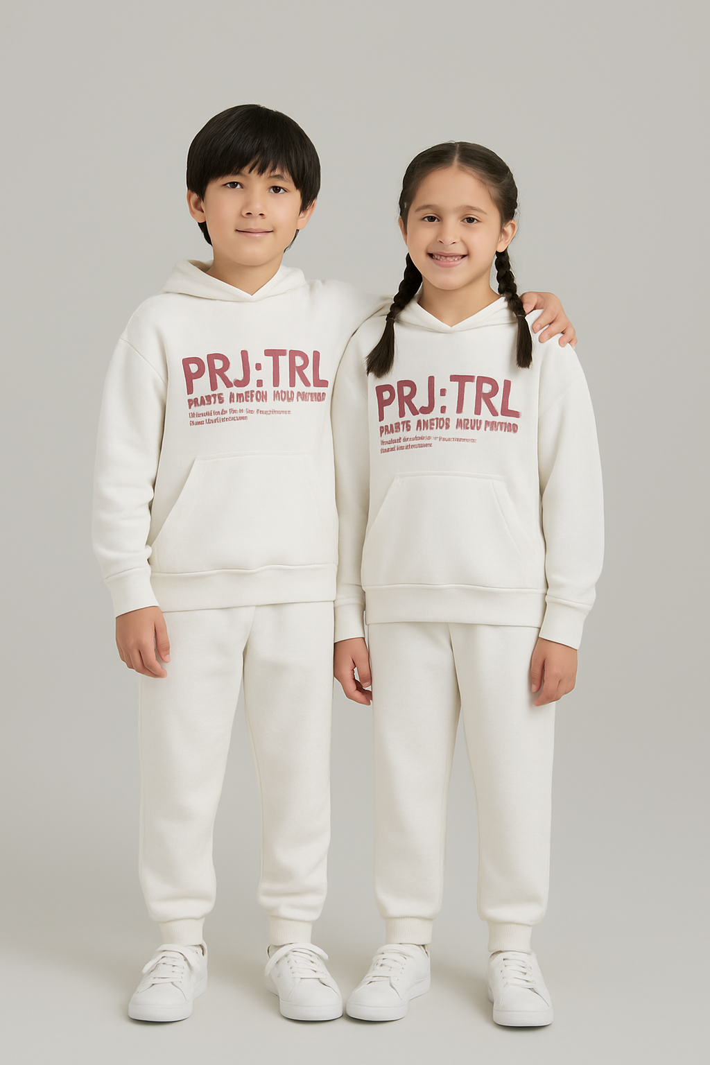 White Hoodie & Joggers Set – "PRJ:TRL Project: Trail Running" Graphic Tracksuit