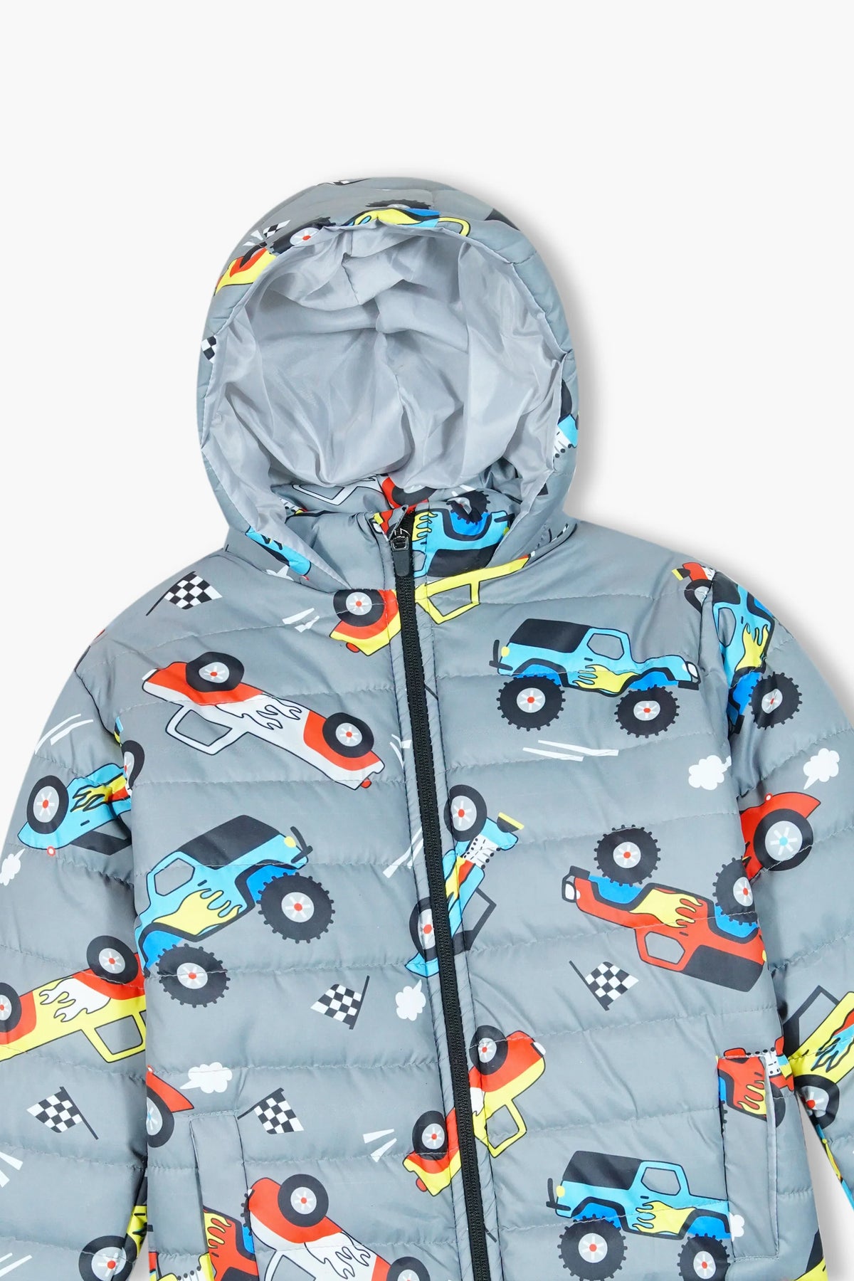 Kids Monster Truck Print Puffer Jacket