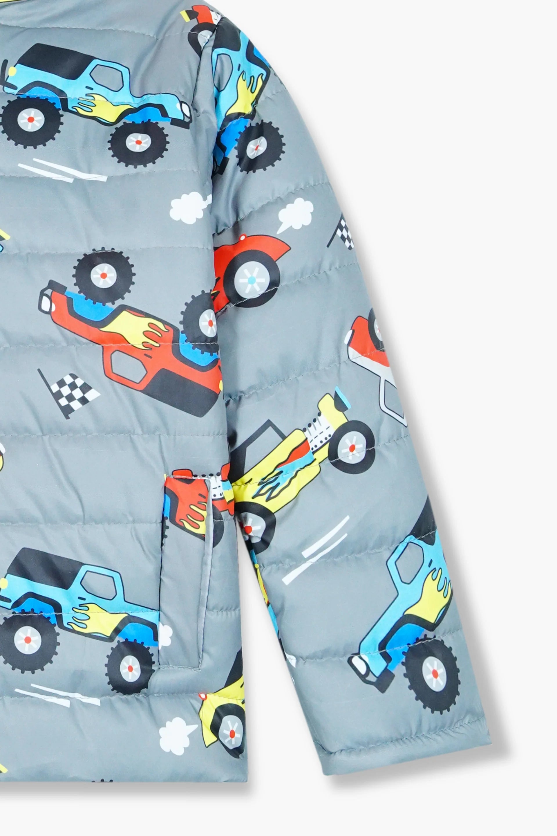 Kids Monster Truck Print Puffer Jacket