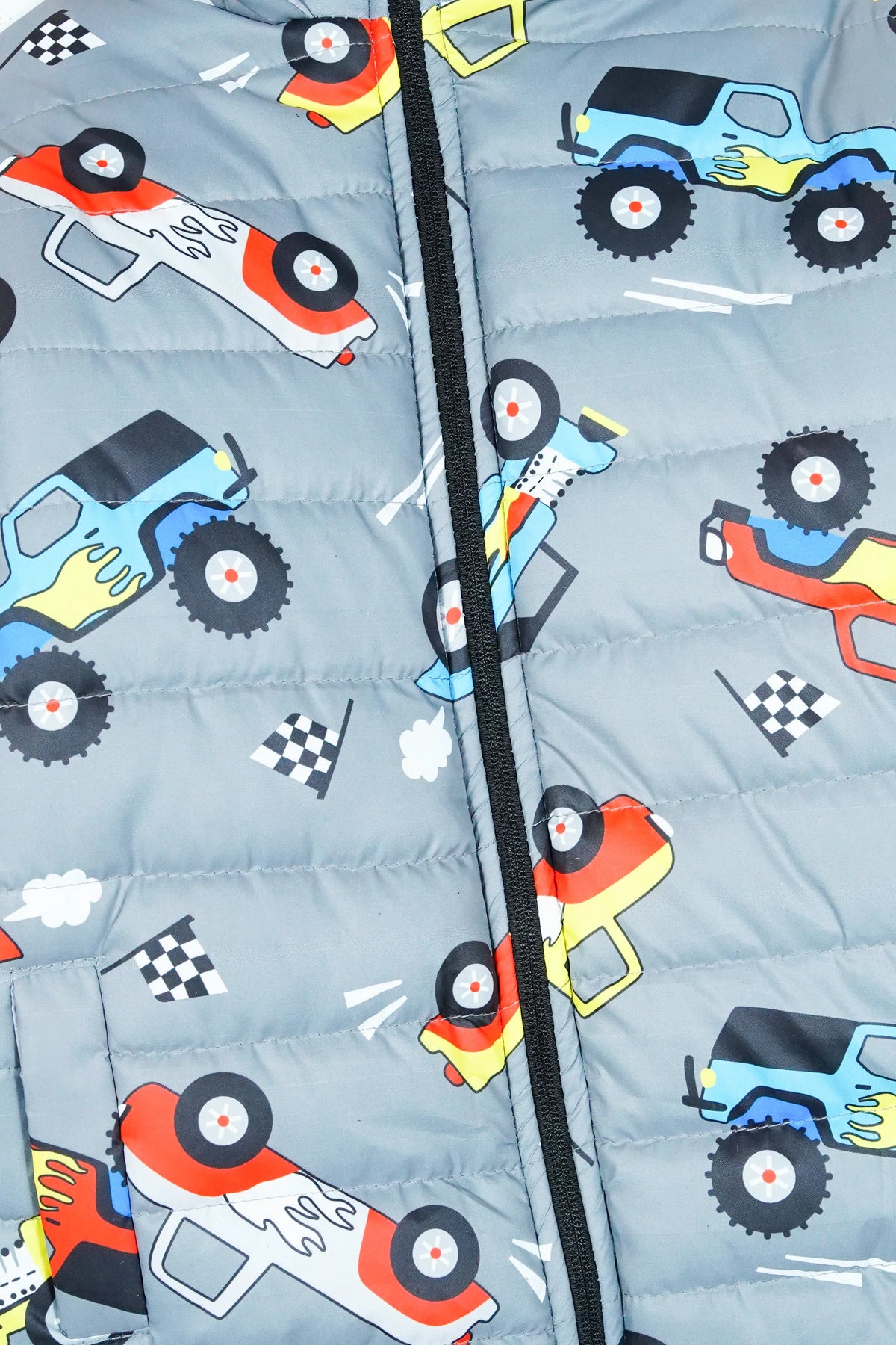 Kids Monster Truck Print Puffer Jacket