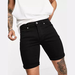 Premium Quality Black Slim Fit Stretch Denim Short For Men (11427)