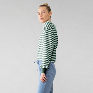 Women Green And White Striped Premium Quality Sweatshirt (21007)