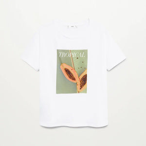 Premium Quality "Tropical" White Cotton Blend T-Shirt For Women (11203)