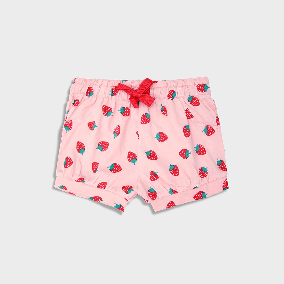 Imported Premium Quality Pink All-Over Printed Cotton Short For Girls (120349)