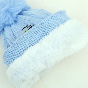 Premium Quality Embroidered Knitted Fur Lined Stretch Cap For Kids