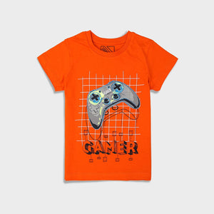 Imported Orange Slogan "Gamer" Soft Cotton T-Shirt For Boys (120398)