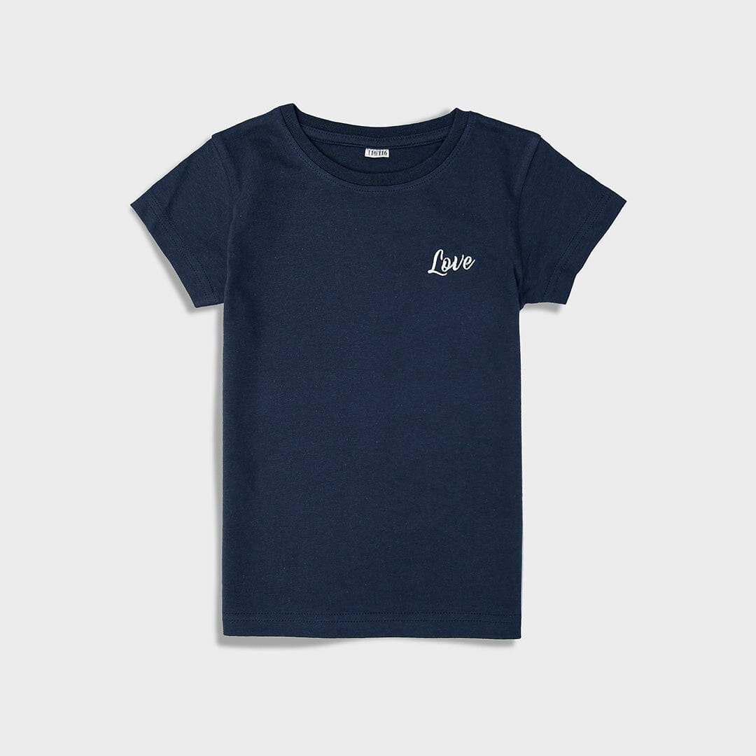Imported Navy Embroidered Soft Cotton T-Shirt For Girls (120389)
