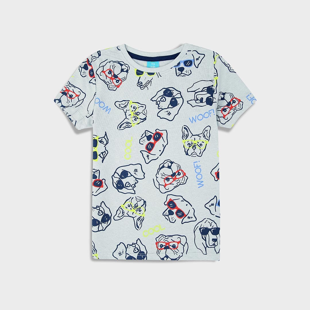 Imported Grey All-Over Printed T-Shirt For Boys (120434)