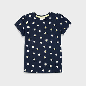 Imported Navy All-Over Flower Printed Soft Cotton Top For Girls (120412)