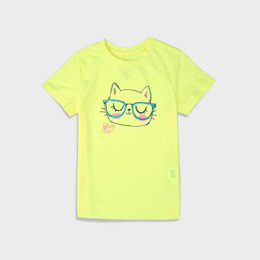 Imported Yellow Printed Soft Cotton T-Shirt For Girls (120409)
