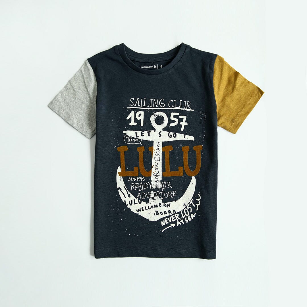 Imported Navy Color Block Printed T-Shirt For Boys (120435)