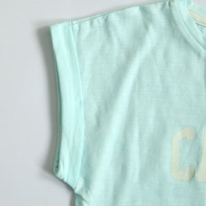Imported Aqua Green  Slogan Soft Cotton T-Shirt For Girls (120421)