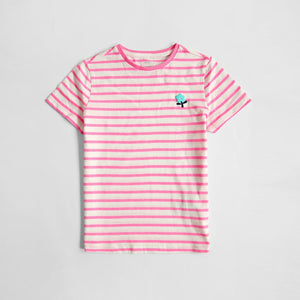 Imported Pink Stripes Slogan Soft Cotton T-Shirt For Girls (120436)