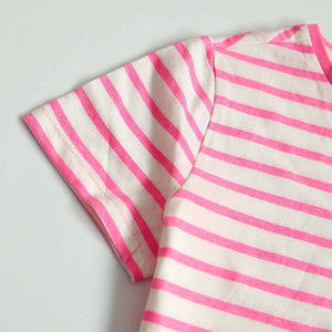 Imported Pink Stripes Slogan Soft Cotton T-Shirt For Girls (120436)