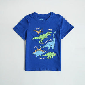 Imported Blue "Dino Crew" Slogan Printed T-Shirt For Boys (120403)